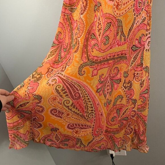 Ann Taylor Women's 90s y2k Vintage Silk Slip Dress Paisley Orange Pink  Mini 4 - Picture 2 of 13